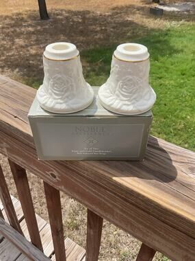 Noble Excellence Candleholder Ivory & Gold Embossed Set Of 2